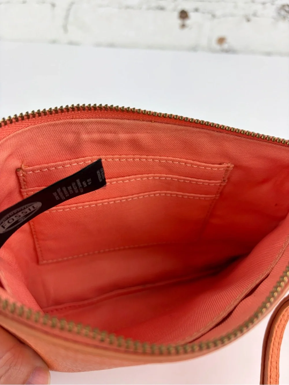 Fossil Cowhide Leather Coral Pink Wristlet Clutch Wallet Bag